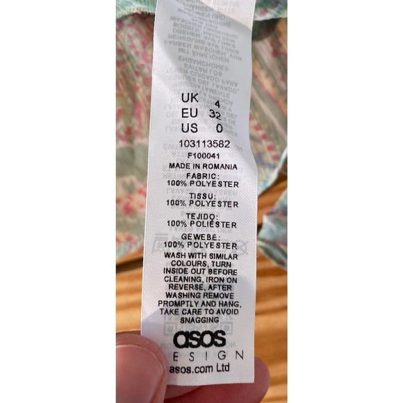 NEW Asos Design Paisley Ruffle Blouse Size 0 Women’s Green Button Front - Picture 5 of 8